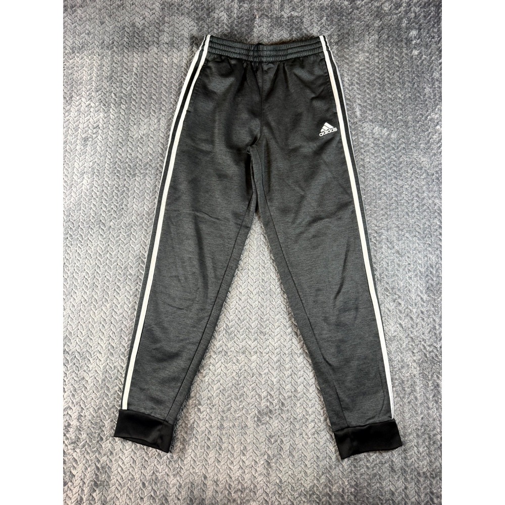 Adidas Sweatpants Girls L 14/16 Gray 3 Stripes Running Tapered Leg Fleece Pants